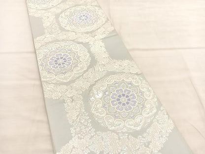 平和屋着物◎西陣 六通柄袋帯 唐織 小花に華紋 銀糸 正絹 逸品 BAAV1493hv
