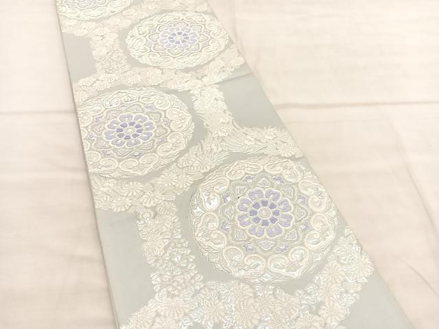 平和屋着物◎西陣 六通柄袋帯 唐織 小花に華紋 銀糸 正絹 逸品 BAAV1493hv