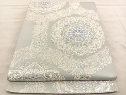 平和屋着物◎西陣 六通柄袋帯 唐織 小花に華紋 銀糸 正絹 逸品 BAAV1493hv