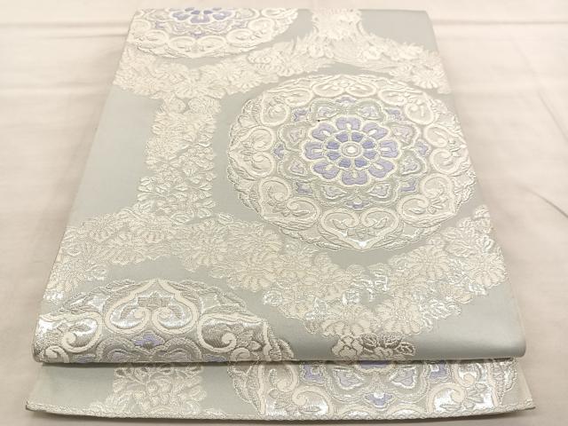 平和屋着物◎西陣 六通柄袋帯 唐織 小花に華紋 銀糸 正絹 逸品 BAAV1493hv