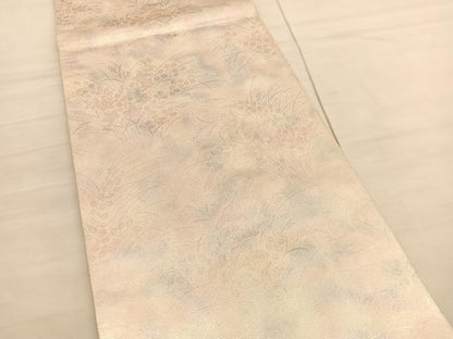 平和屋着物◎全通柄袋帯　秋草文　ワンポイント：地紙花文　正絹　逸品　BAAV3037hv
