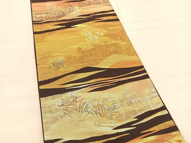 平和屋着物◎六通柄袋帯　遠山芝草菊松文　金銀糸　正絹　逸品　BAAV3006hv