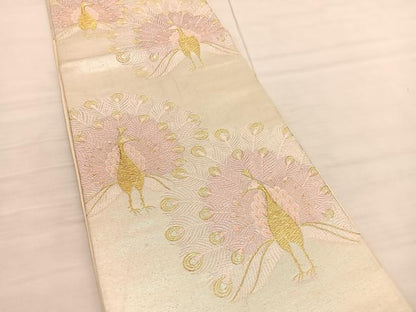 平和屋着物◎六通柄袋帯 唐織 孔雀 金銀糸 正絹 逸品 BAAV3014hv