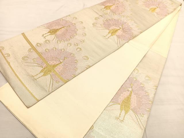 平和屋着物◎六通柄袋帯 唐織 孔雀 金銀糸 正絹 逸品 BAAV3014hv