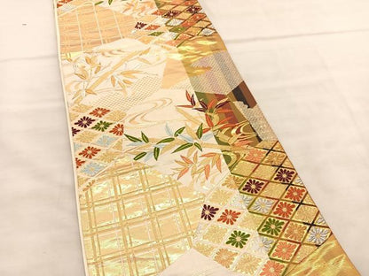 平和屋着物◎六通柄袋帯　唐織　流水笹竹文　金銀糸　正絹　逸品　BAAV1598hv