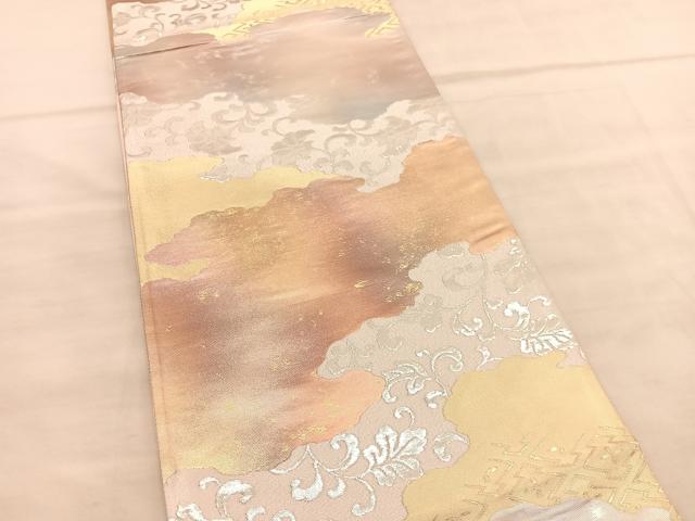 平和屋着物◎六通柄袋帯 栄箔錦 道長花唐草文 金銀糸 正絹 逸品 BAAV1605hv
