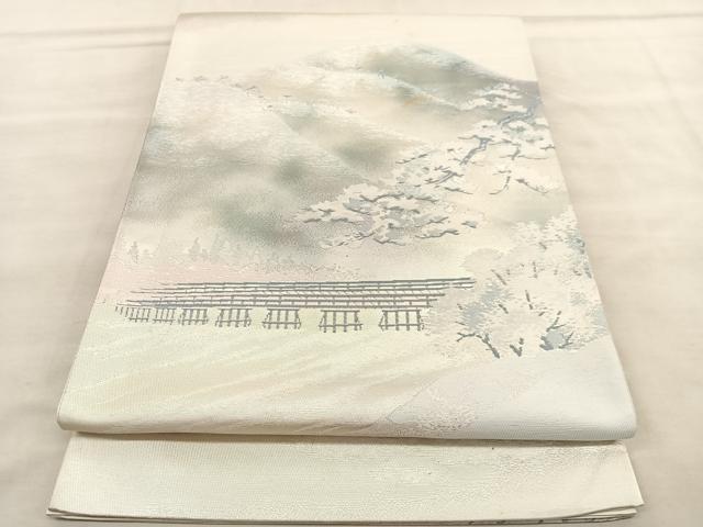 平和屋着物◎六通柄袋帯 遠山風景文 銀糸 正絹 逸品 BAAV1624hv