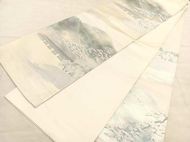 平和屋着物◎六通柄袋帯 遠山風景文 銀糸 正絹 逸品 BAAV1624hv