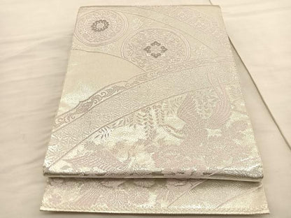 平和屋着物◎六通柄袋帯 唐織 花鳥文 プラチナ銀箔二重織 正絹 逸品 BAAV1920hv