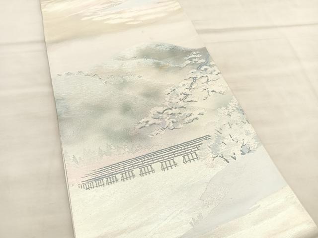 平和屋着物◎六通柄袋帯 遠山風景文 銀糸 正絹 逸品 BAAV1624hv