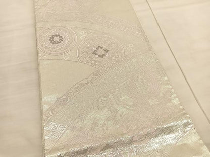 平和屋着物◎六通柄袋帯 唐織 花鳥文 プラチナ銀箔二重織 正絹 逸品 BAAV1920hv