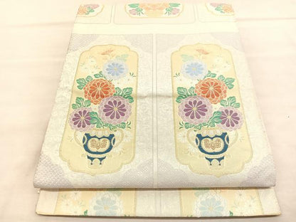 平和屋着物◎六通柄袋帯 綴れ 明朝秀花 金糸 正絹 逸品 BAAV1640hv