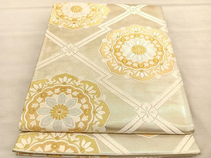 平和屋着物◎六通柄袋帯 唐織 松皮菱花文 金銀糸 正絹 逸品 BAAV1664hv