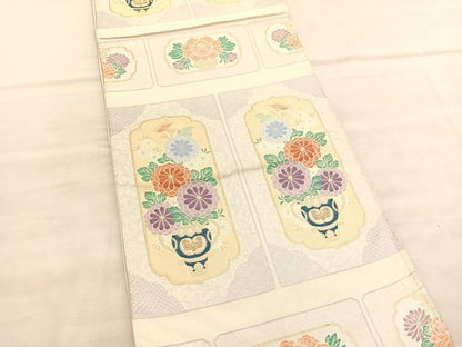 平和屋着物◎六通柄袋帯 綴れ 明朝秀花 金糸 正絹 逸品 BAAV1640hv