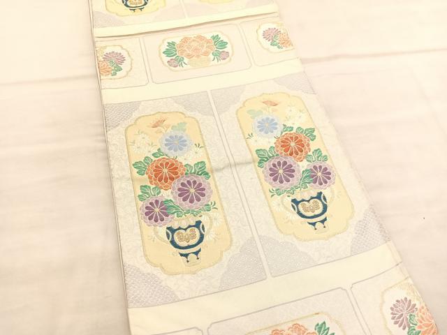 平和屋着物◎六通柄袋帯 綴れ 明朝秀花 金糸 正絹 逸品 BAAV1640hv
