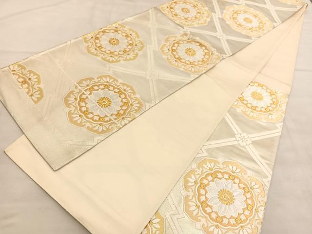 平和屋着物◎六通柄袋帯 唐織 松皮菱花文 金銀糸 正絹 逸品 BAAV1664hv