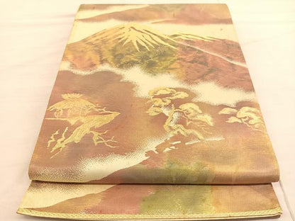 平和屋着物◎六通柄袋帯　遠山風景文　金糸　正絹　逸品　BAAV1698hv