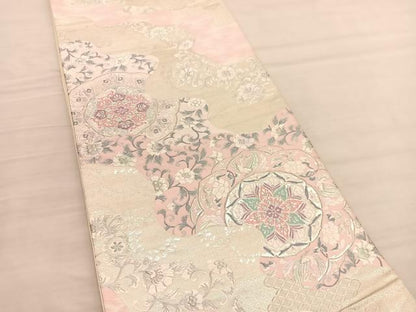 平和屋着物◎六通柄袋帯 唐織 花鳥文 銀糸 正絹 逸品 BAAV1987hv