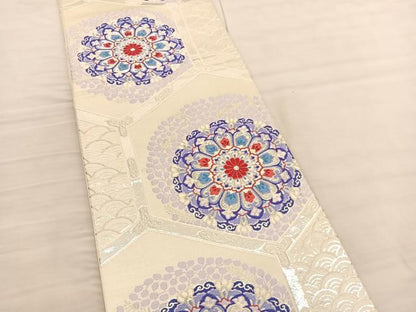 平和屋着物◎六通柄袋帯 唐織 正倉院亀甲文 銀糸 正絹 逸品 BAAV1981hv