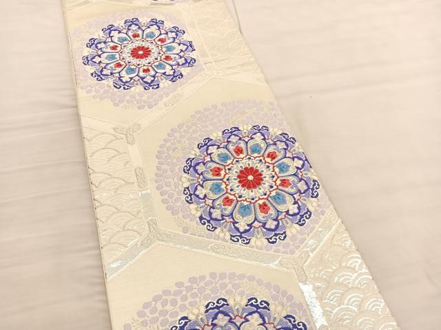 平和屋着物◎六通柄袋帯 唐織 正倉院亀甲文 銀糸 正絹 逸品 BAAV1981hv