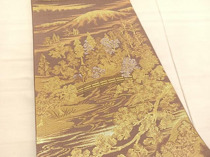 平和屋着物◎六通柄袋帯 唐織 渡橋風景文 金糸 正絹 逸品 BAAV2000hv