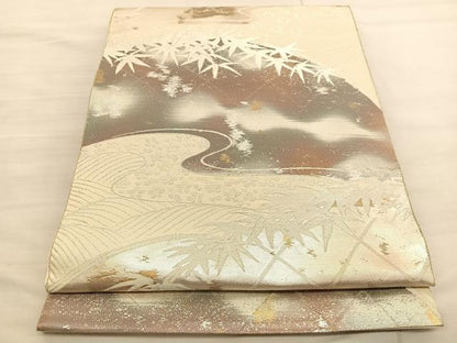 平和屋着物◎六通柄袋帯　籬笹文　金銀糸　正絹　逸品　BAAV1961hv