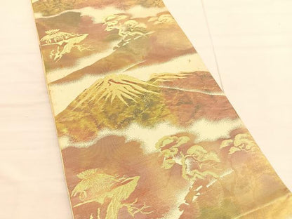 平和屋着物◎六通柄袋帯　遠山風景文　金糸　正絹　逸品　BAAV1698hv