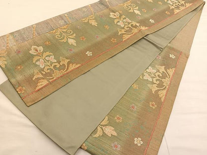 平和屋着物◎六通柄袋帯 更紗飾花文 金糸 正絹 逸品 BAAV1691hv