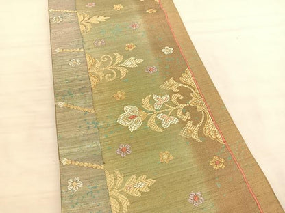 平和屋着物◎六通柄袋帯 更紗飾花文 金糸 正絹 逸品 BAAV1691hv