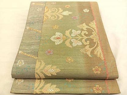 平和屋着物◎六通柄袋帯 更紗飾花文 金糸 正絹 逸品 BAAV1691hv