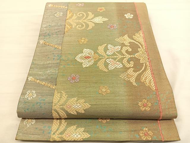 平和屋着物◎六通柄袋帯 更紗飾花文 金糸 正絹 逸品 BAAV1691hv