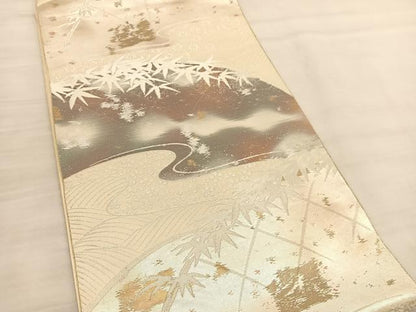 平和屋着物◎六通柄袋帯　籬笹文　金銀糸　正絹　逸品　BAAV1961hv