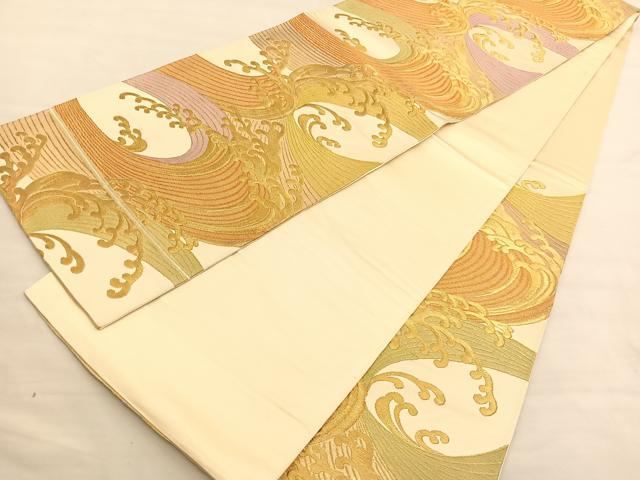 平和屋着物◎六通柄袋帯 立波文 金糸 正絹 逸品 BAAV1716hv