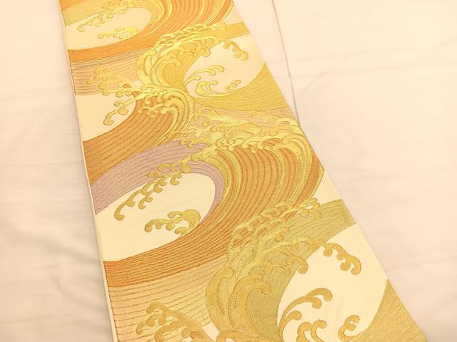 平和屋着物◎六通柄袋帯 立波文 金糸 正絹 逸品 BAAV1716hv