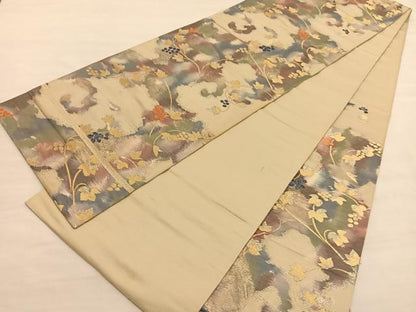 平和屋着物◎六通柄袋帯 古代錦 葡萄蔦の葉文 金銀糸 正絹 逸品 BAAV1722hv
