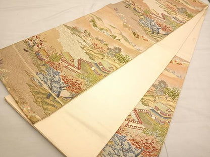 平和屋着物◎六通柄袋帯 唐織 風景文 金銀糸 正絹 逸品 BAAV1760hv