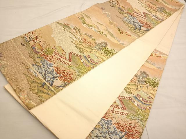 平和屋着物◎六通柄袋帯 唐織 風景文 金銀糸 正絹 逸品 BAAV1760hv