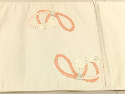 平和屋着物◎太鼓柄袋帯　総刺繍　駒刺繍　立波花文　引箔　正絹　逸品　BAAV1764hv