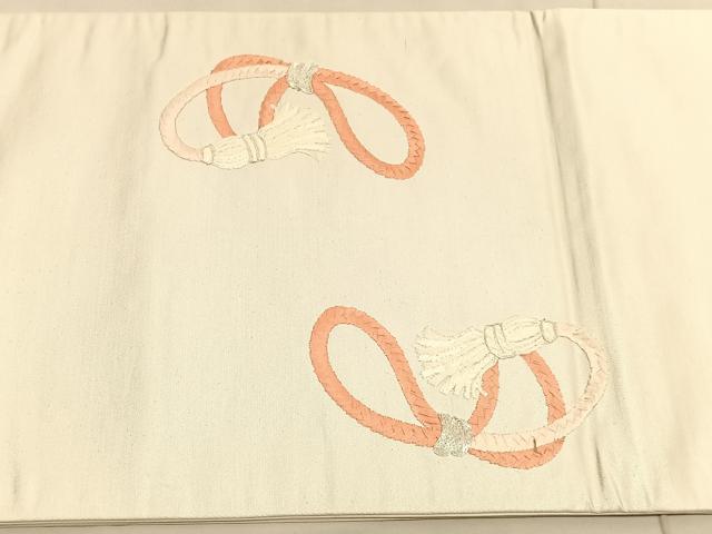 平和屋着物◎太鼓柄袋帯　総刺繍　駒刺繍　立波花文　引箔　正絹　逸品　BAAV1764hv