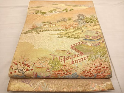 平和屋着物◎六通柄袋帯 唐織 風景文 金銀糸 正絹 逸品 BAAV1760hv