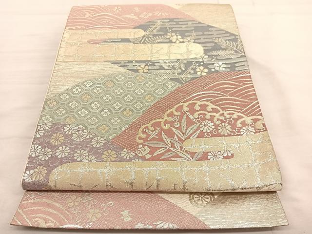 平和屋着物◎六通柄袋帯 重山立波松竹梅 金銀糸 正絹 逸品 BAAV1777hv