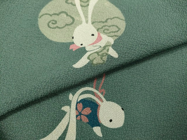 平和屋着物●世界的人形師　辻村寿三郎　ジュサブロー　訪問着　兎　錆浅葱色地　正絹　逸品　DAAV3389du