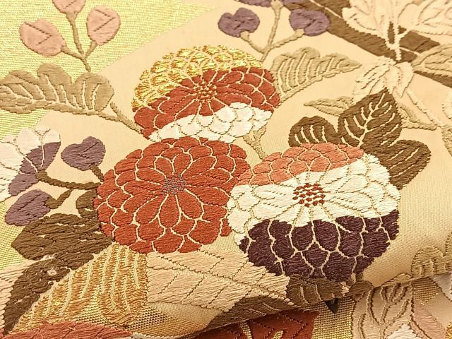平和屋着物●六通柄袋帯　唐織　秋草文　金糸　正絹　逸品　BAAU6858hj