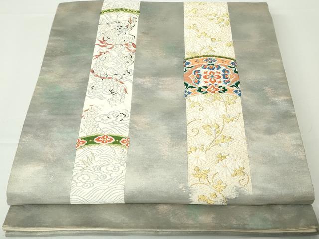 平和屋着物◎太鼓柄袋帯　竹筒花文　龍　金銀糸　正絹　逸品　DAAW8652qa