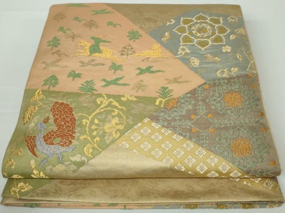 平和屋着物◎全通柄袋帯 唐織 切嵌狩猟花文 金糸 正絹 逸品 DAAW8676qa