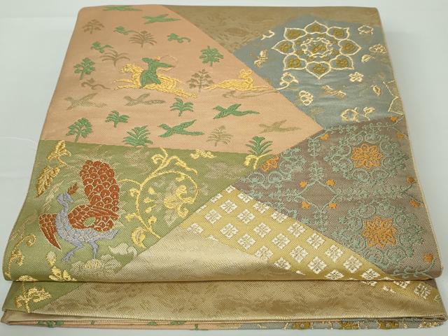 平和屋着物◎全通柄袋帯 唐織 切嵌狩猟花文 金糸 正絹 逸品 DAAW8676qa
