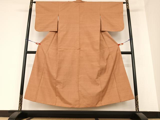 平和屋着物●結城紬　色無地　柿渋色　正絹　逸品　AABA0126zg
