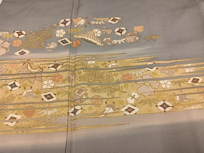 平和屋着物●訪問着 駒刺繍 花宝尽くし 暈し染め 金彩 正絹 逸品 AABA6453ph