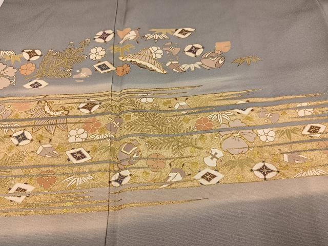 平和屋着物●訪問着 駒刺繍 花宝尽くし 暈し染め 金彩 正絹 逸品 AABA6453ph