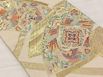 平和屋着物◎六通柄袋帯 唐織 こうさい錦 地紙花鳥文 金糸 正絹 逸品 CAAY0829qv
